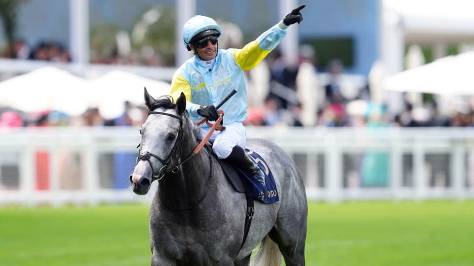 Charyn and jockey Silvestre De Sousa after winning the Queen Anne Stakes on day one of Royal Ascot